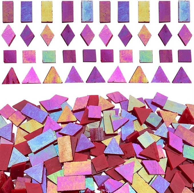 Iridescent Red Glass Mosaic Tiles Kit – 280 Pieces, Mixed Shapes