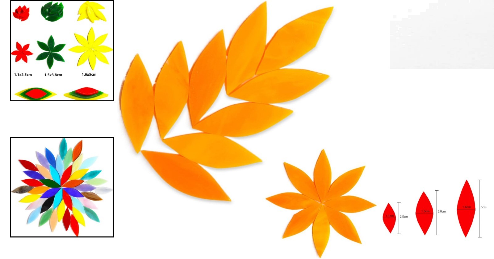80pcs Orange Glass Petal Leaves Mosaic Tiles – Perfect for Colorful Crafting
