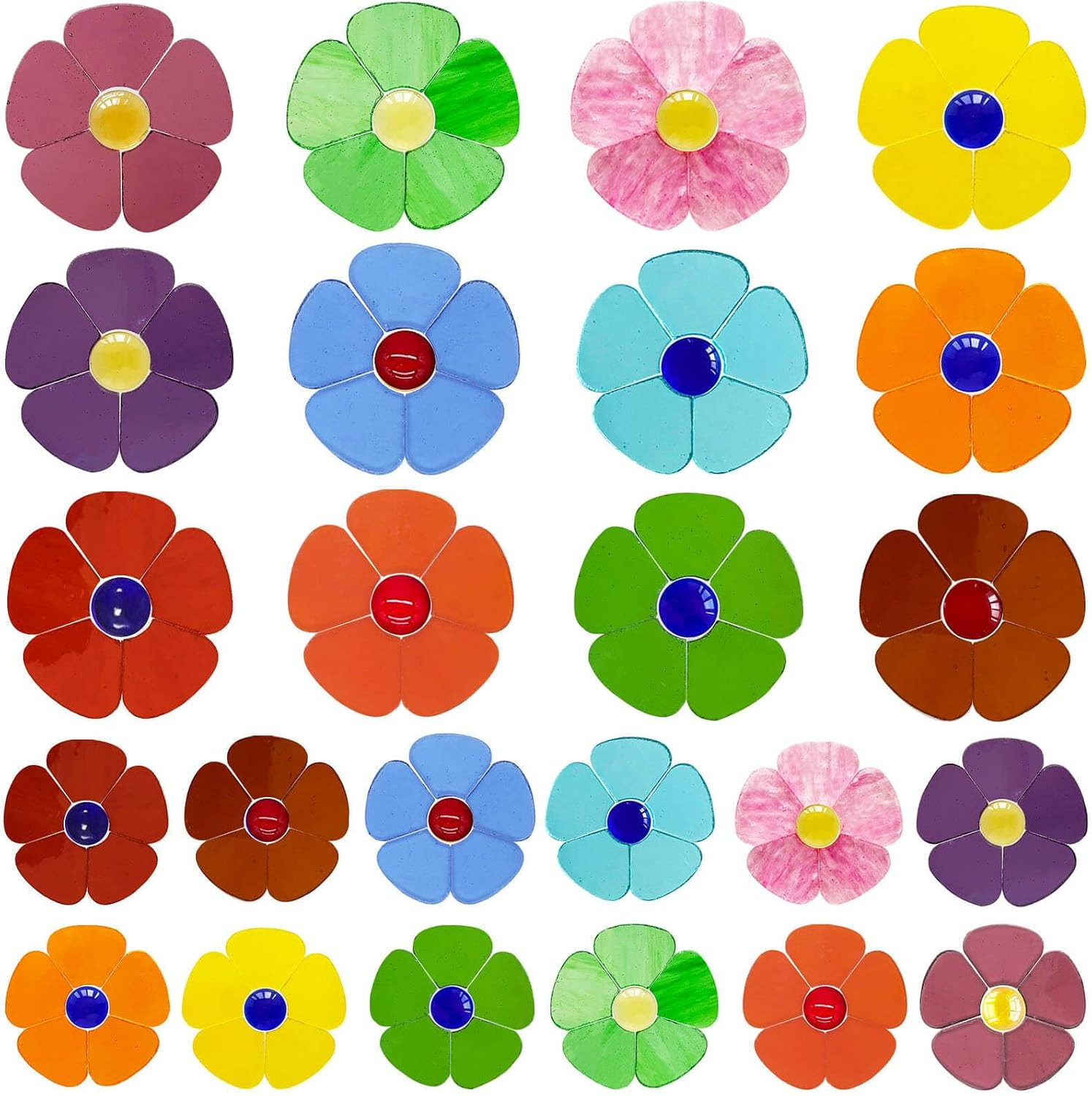 24 Precut Stained Glass Flower Mosaic Tiles, Transparent Mix | 120 Petal Pieces