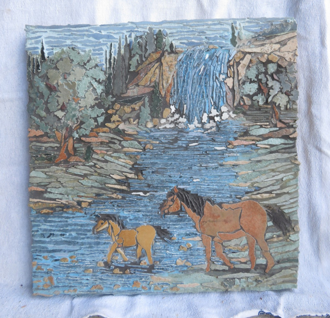 Original Custom one of a kind Tile Mosaic 12w x 12h Horse and Pony