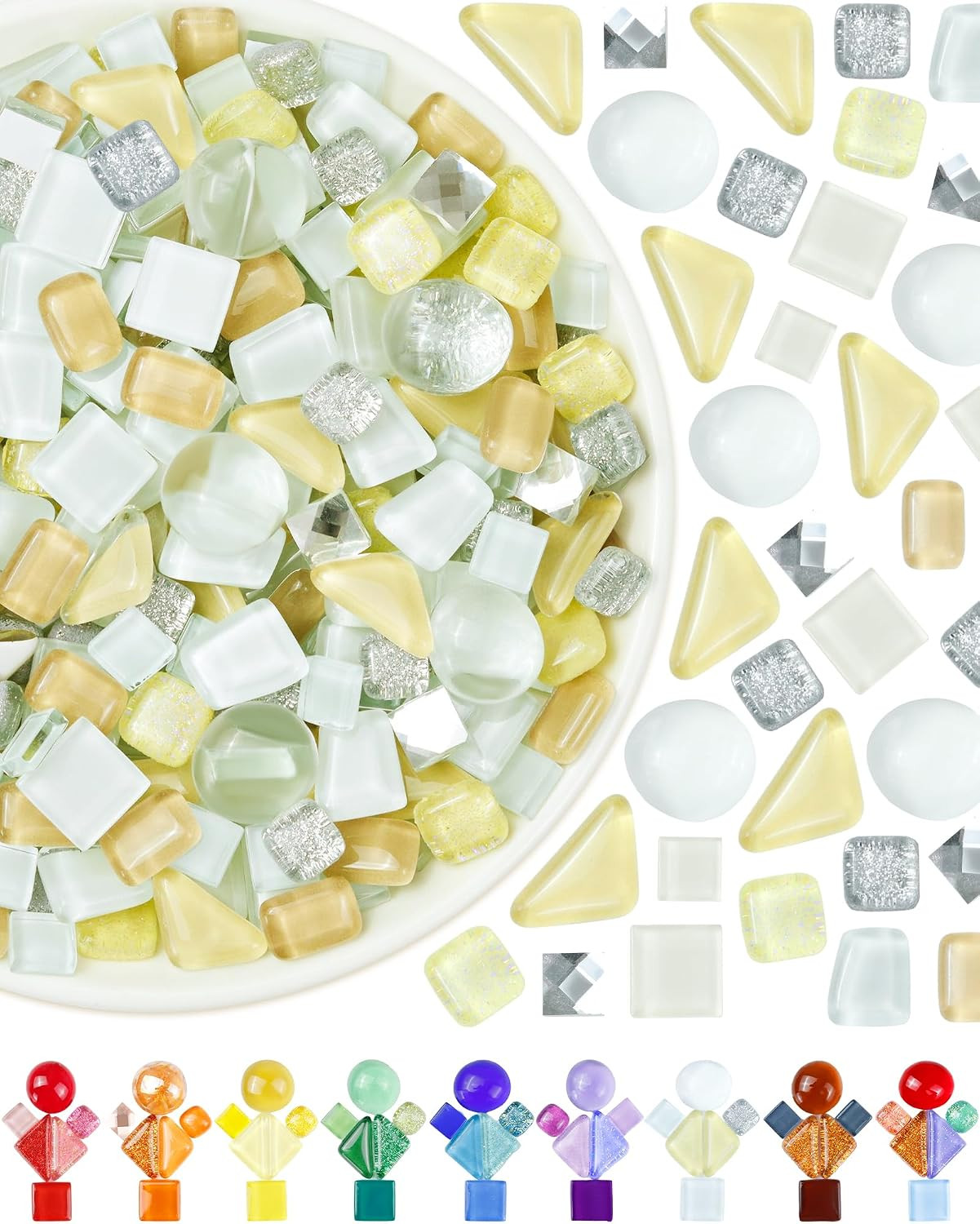 420G Mosaic Tiles for Crafts – 280Pcs Glass Mosaic Kits, Mixed Shapes Mosaic Gla