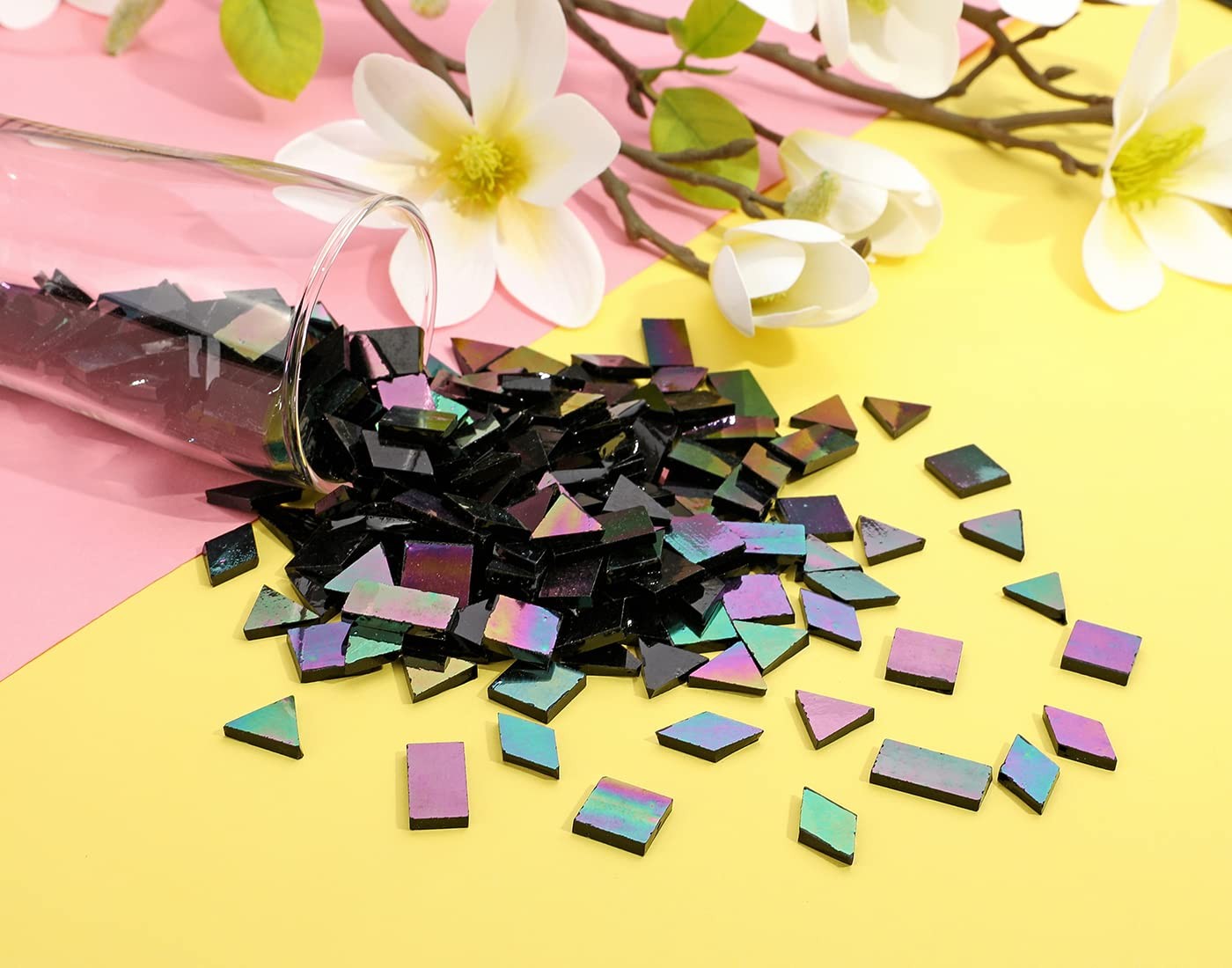 Lanyani Glass Mosaic Tiles for Art Crafts,4 0.5 inches, Iridescent Black