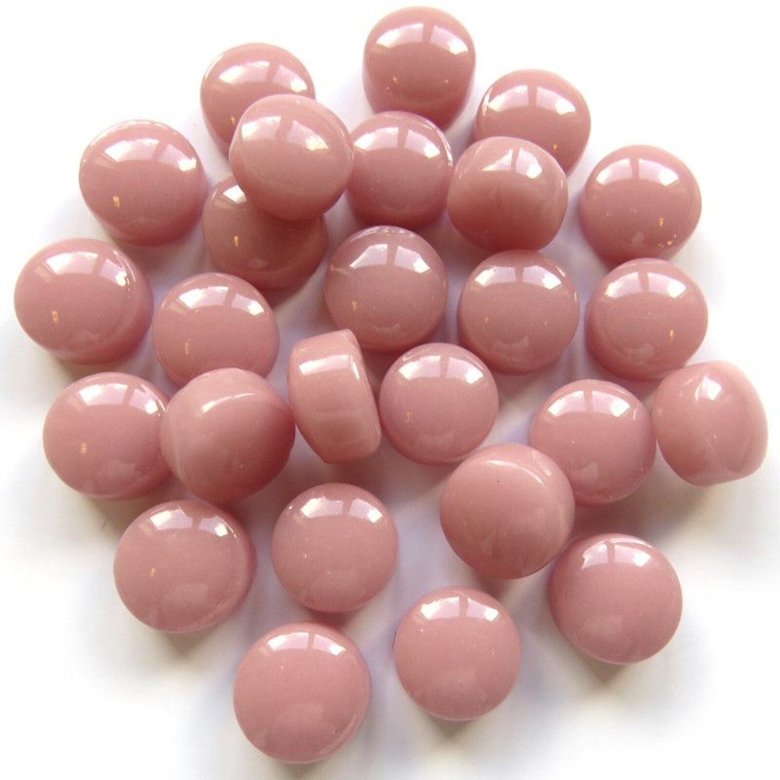 Rose Pink Round Glass Dots Glass Mosaic Tile Pieces – 25 tiles – 12 MM X 6 MM