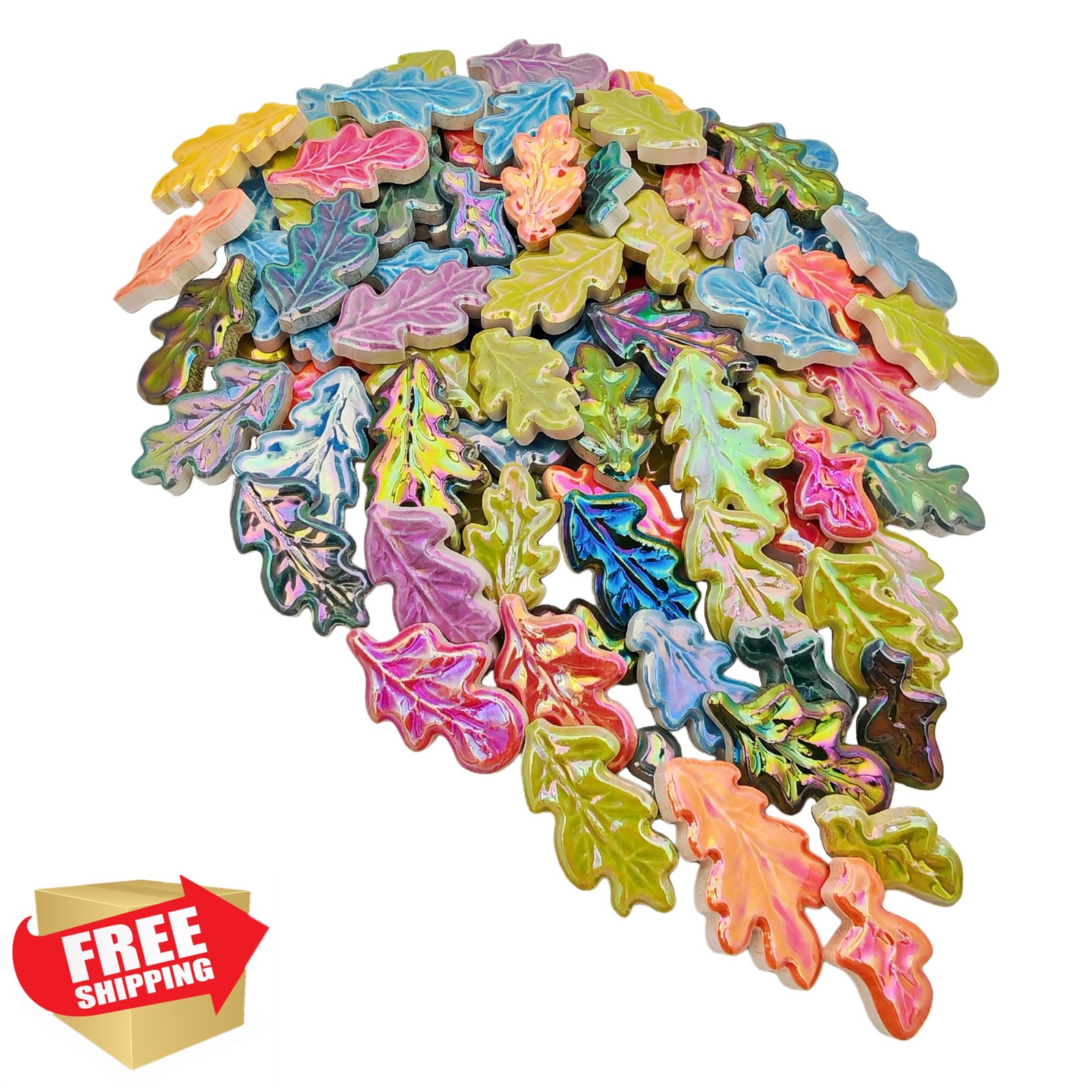 YOZIEMQ Iridescent Mixed Color Wavy Leaf Ceramic Mosaic Tiles 500g
