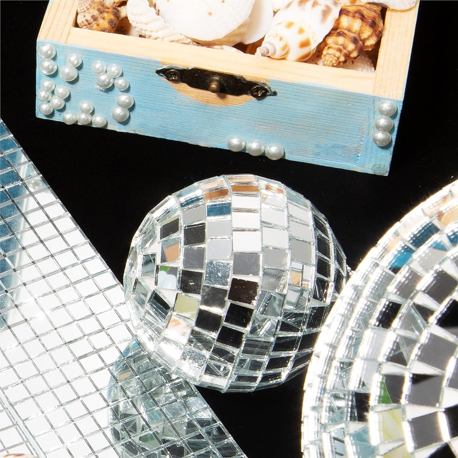 1050 PCS Self-Adhesive Disco Ball Tiles 10x10mm Mirror Mosaic for DIY Crafts