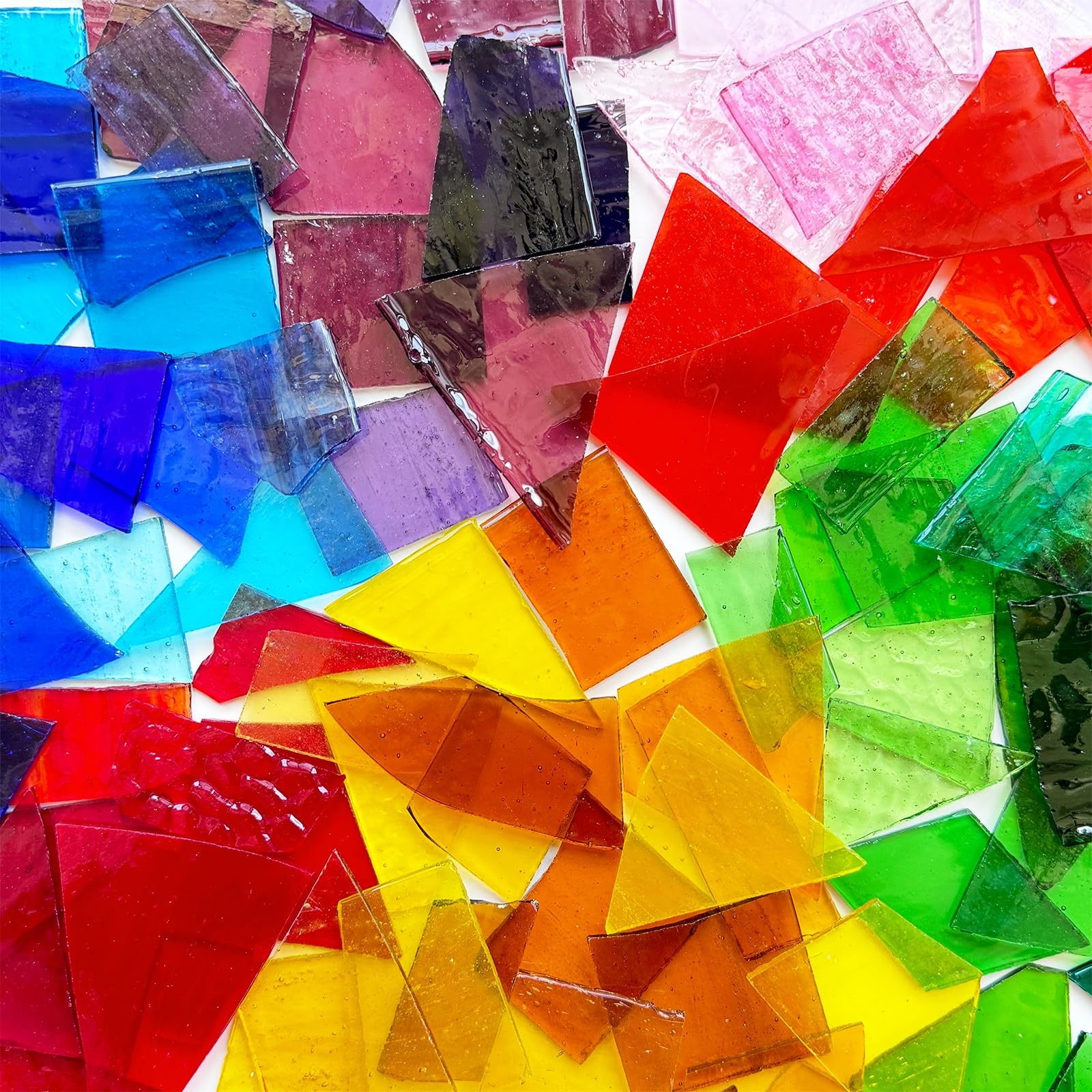 2.2lb Colorful Transparent Stained Glass Scraps, Irregular Stained Glass Shee…