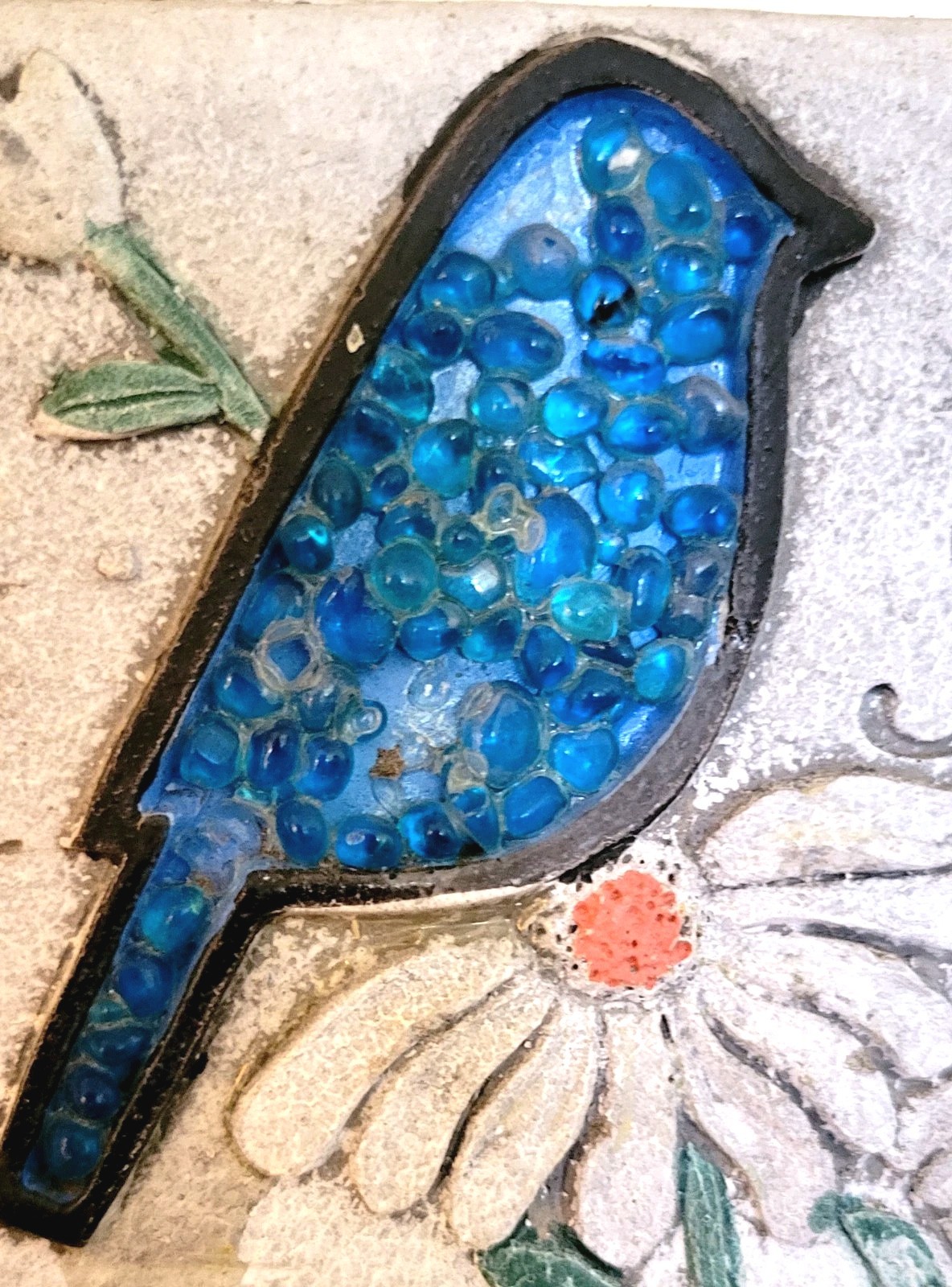 Mosaic Blue Bird Hope Flowers Multi-Colored Stone Plaque Garden