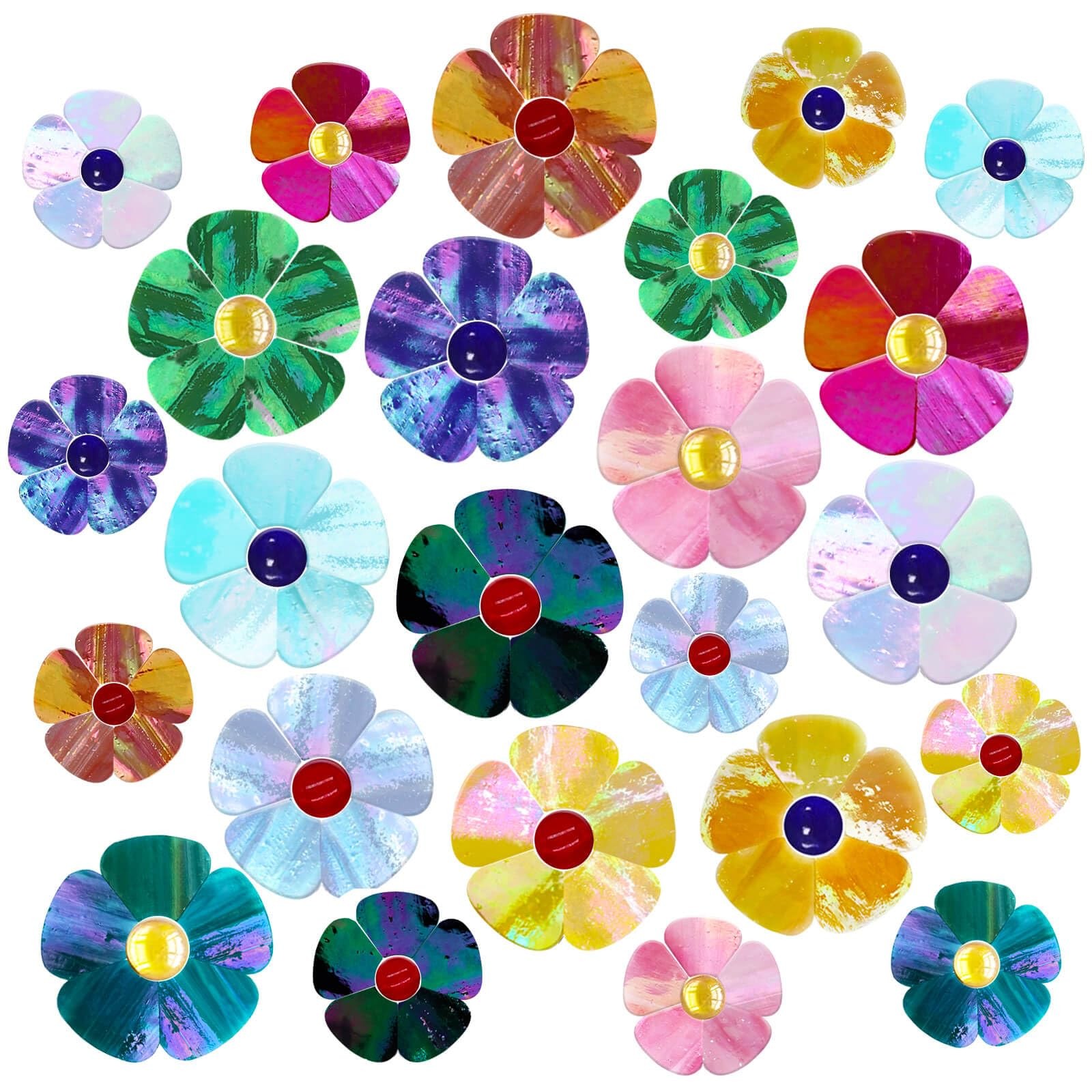 24 Pcs Stained Glass Flower Mosaic Tiles – 12 Iridescent Colors, Large & Smal…