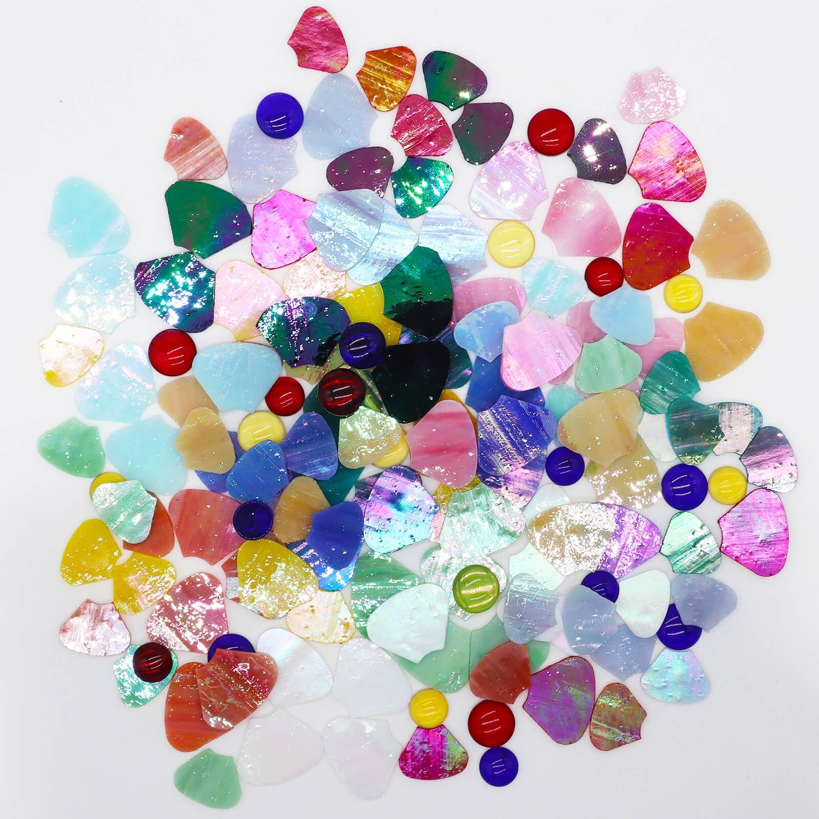 24 Pcs Stained Glass Flower Mosaic Tiles – 12 Iridescent Colors, Large & Smal…