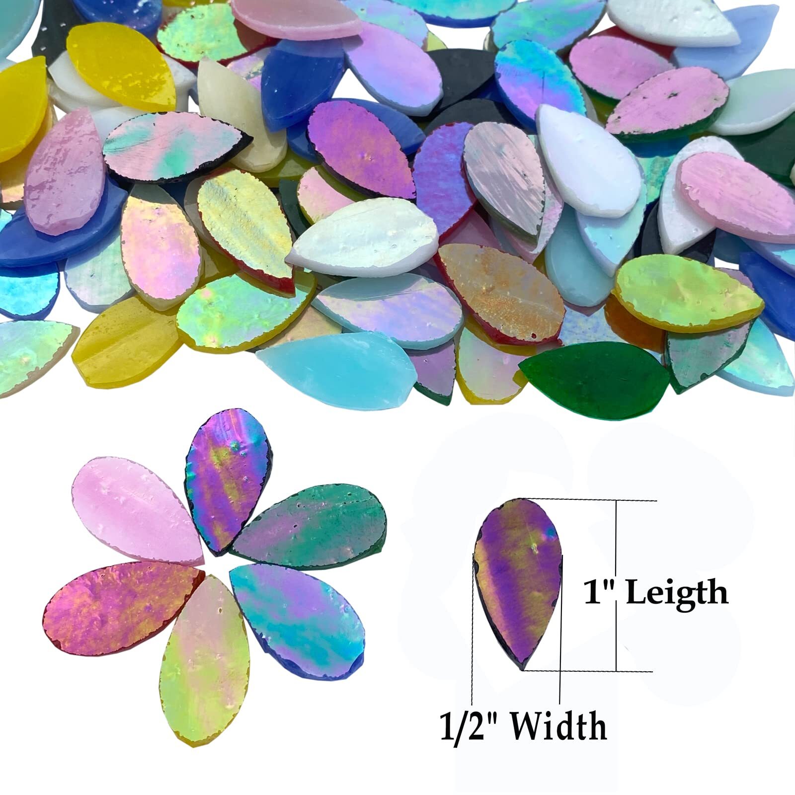120 Pcs Iridescent Mixed Colors Petals Mosaic Tiles for Crafts, Hand Cut Stained