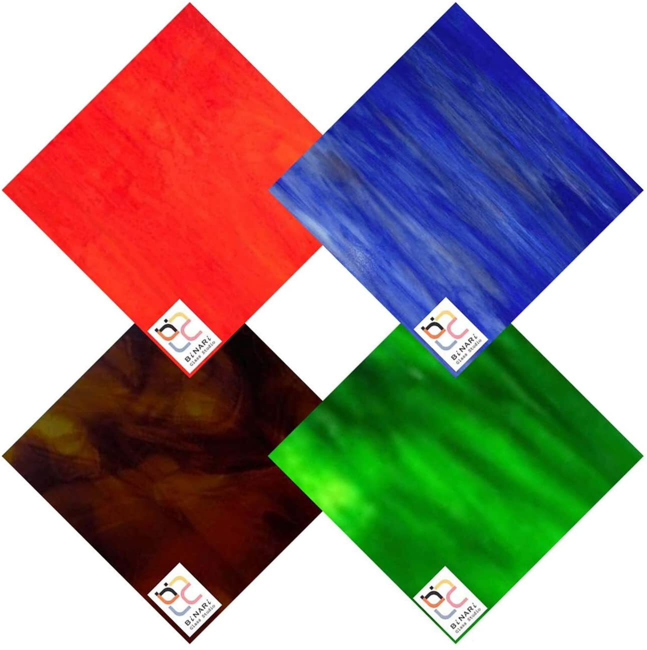 Wissmach 4 Sheet Mixed Stained, Mosaic Glass, Orange/Blue/Brown/Green, (4″X6″)