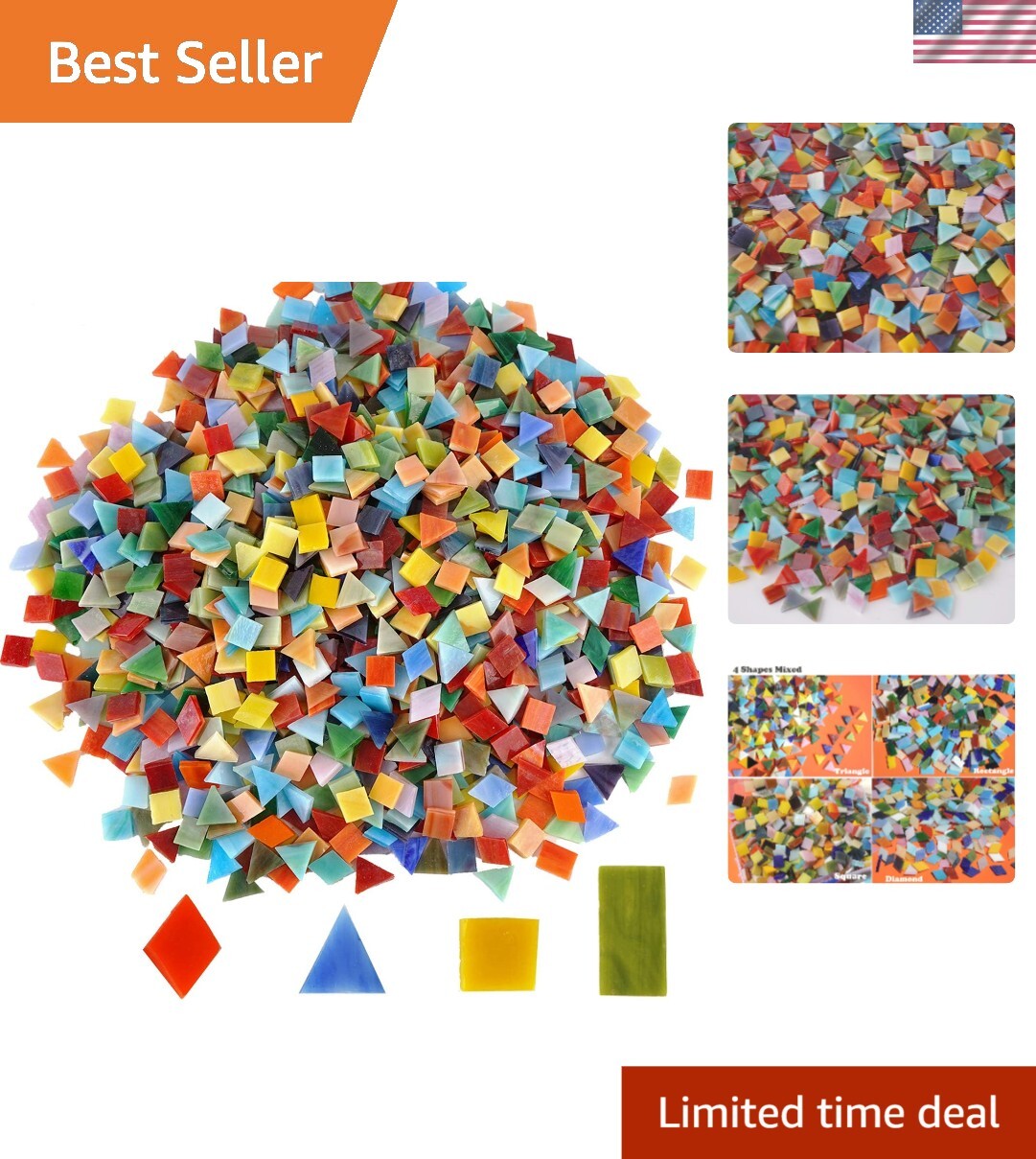 1600 Vibrant Glass Mosaic Tiles – Assorted Colors & Shapes for Creative Crafts