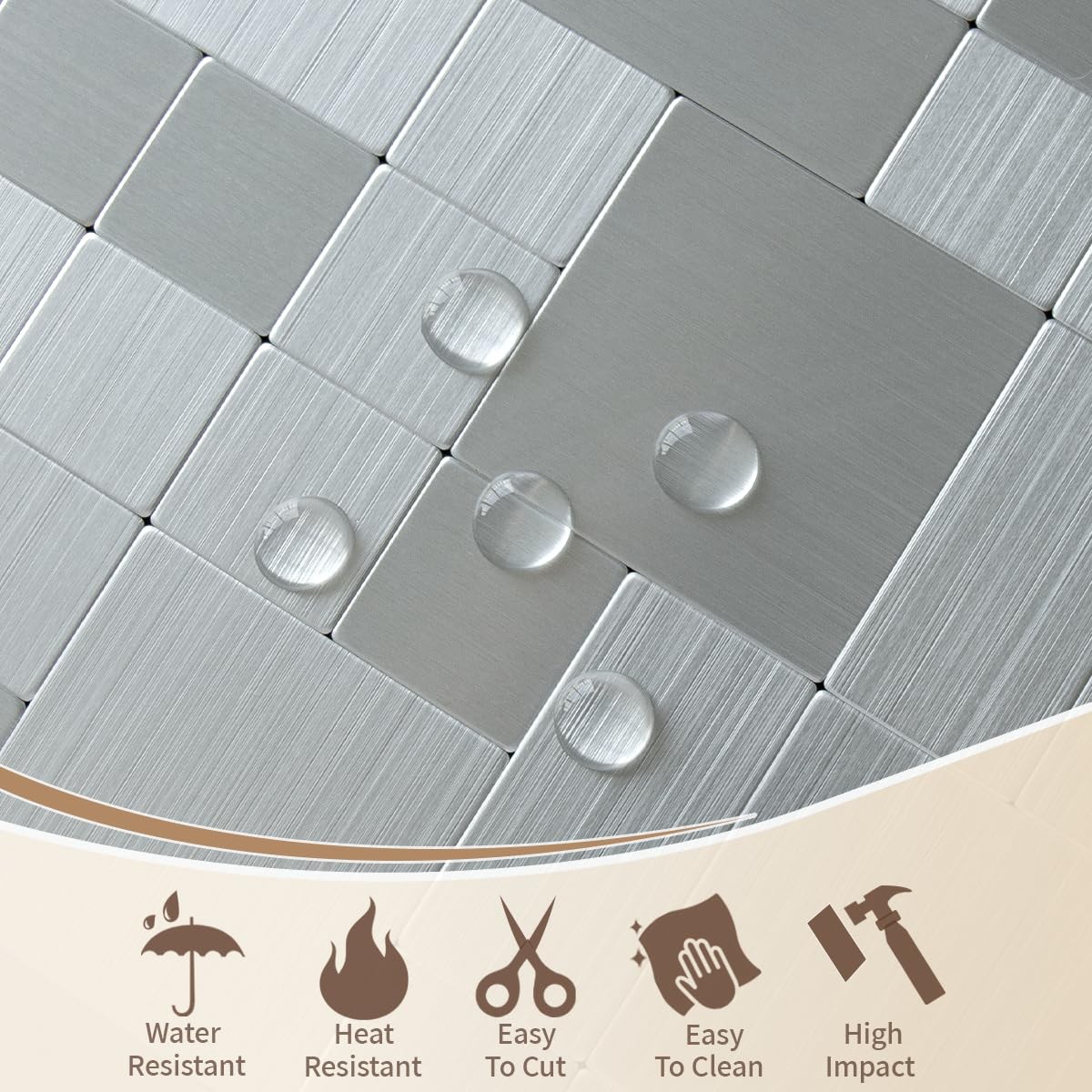 Metal Peel and Stick Tile Backsplash, Stainless Steel Kitchen Metal Backsplas…