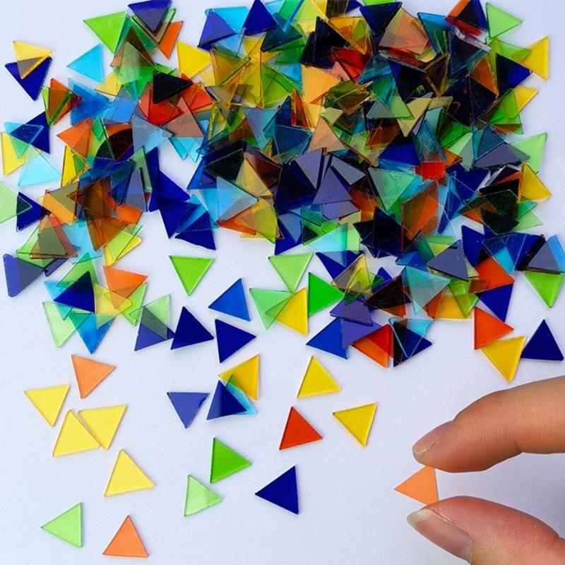 100g DIY Stained Glass Kit Translucent Mosaic Tiles Triangle Shapes Sewing Craft