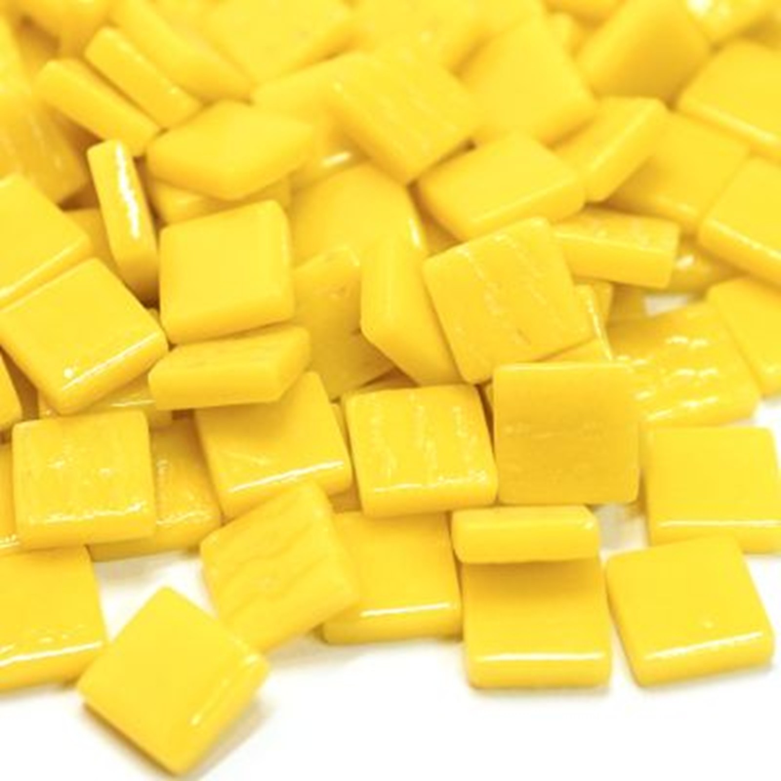 50 Tiles – 12 mm Yellow Opal Glass Square Mosaic Tile Pieces