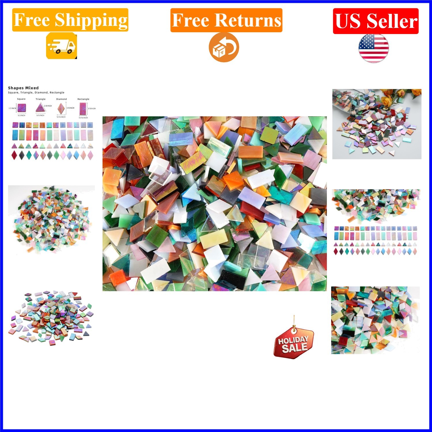 Iridescent Glass Mosaic Tiles Bulk – 700 Pieces, 4 Shapes, Modern Style