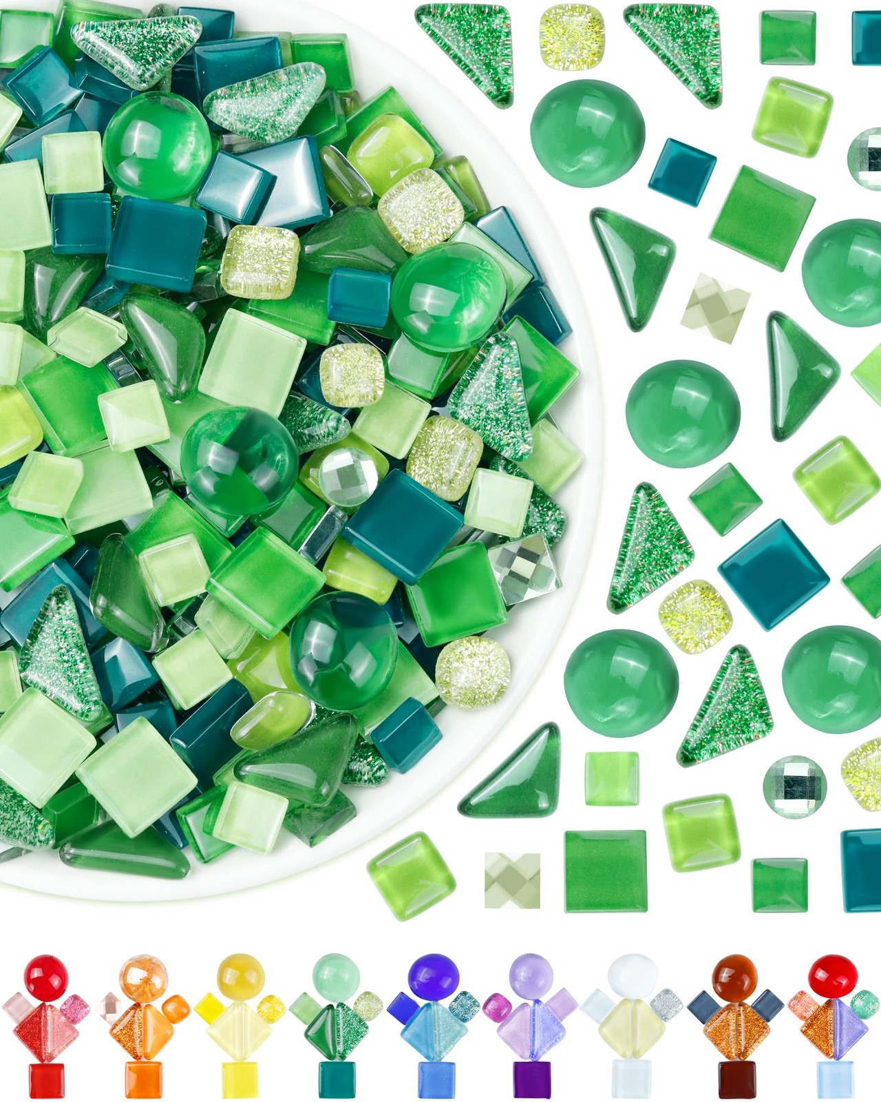 FIVEIZERO 420g Mosaic Tiles for Crafts – 280Pcs Glass 0.5 x inches, Green