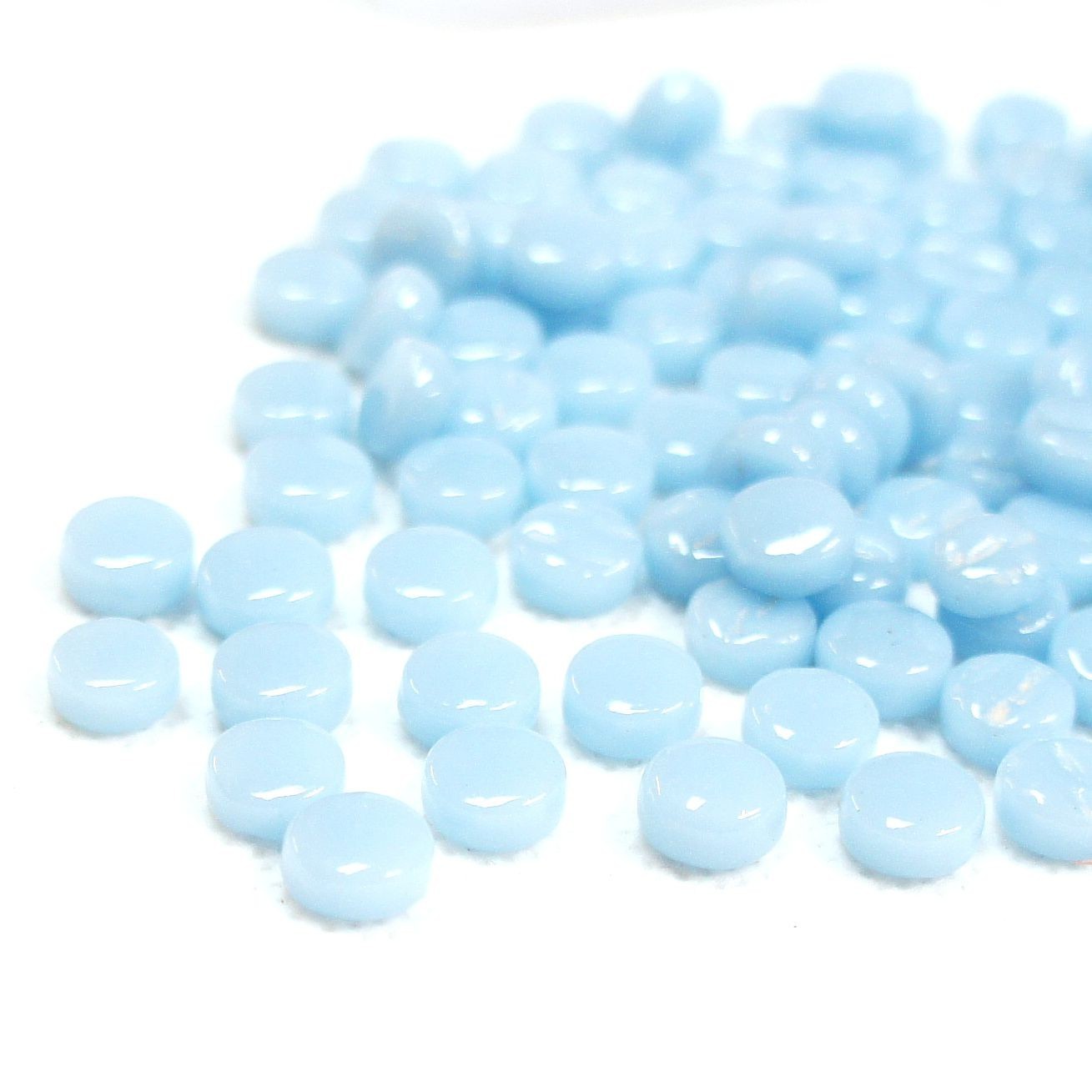 50 Tiles Aqua Blue 8 mm Round Recycled Glass Mosaic Tiles – 4 mm thick