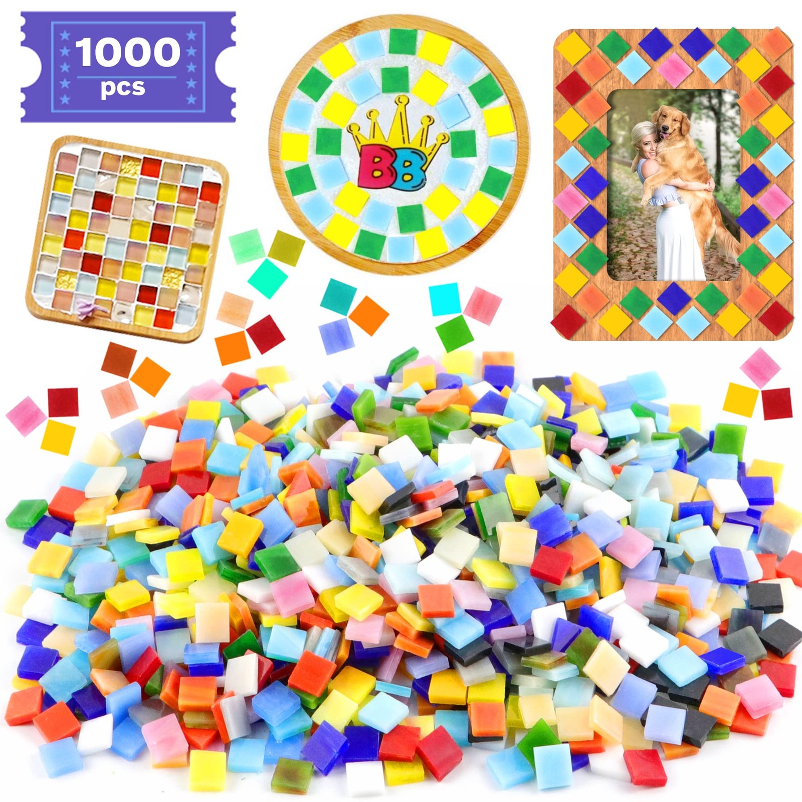 1000 Pcs Glass Mosaic Tiles for Crafts, Home Decor, DIY Projects, Opaque