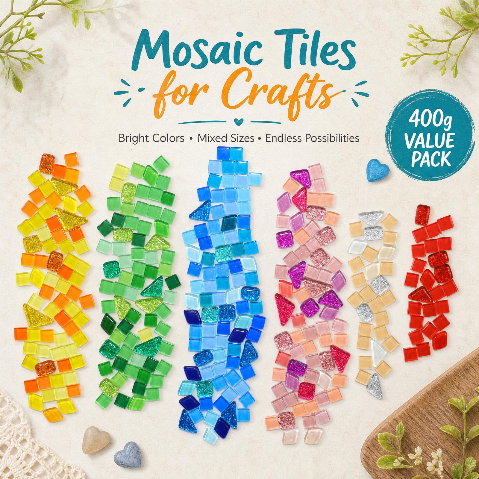 400g Mosaic Tiles for Crafts,Glass Kits, Mixed M(400g), Colors