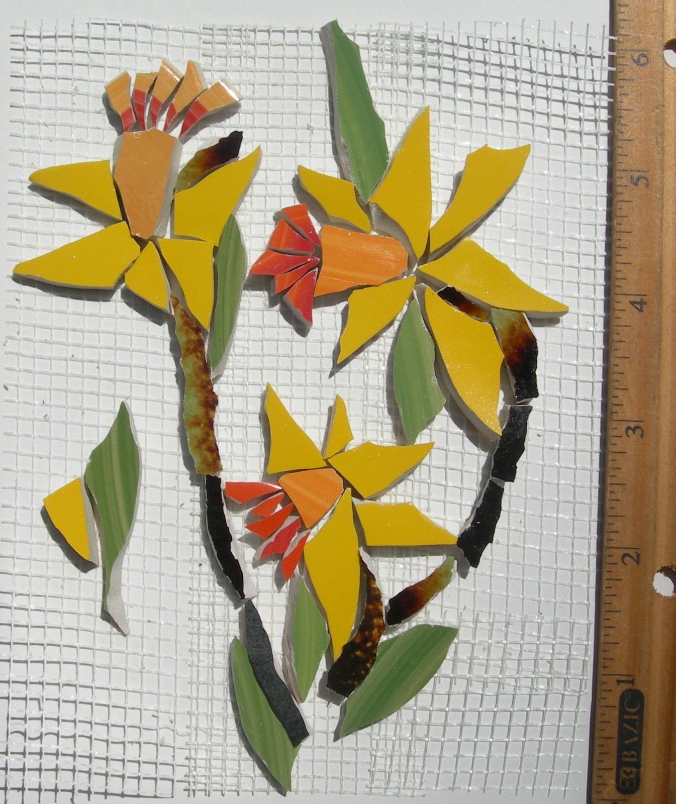 Daffodils Broken Cut China Plate Mosaic Tile, Yellow Floral Tiles