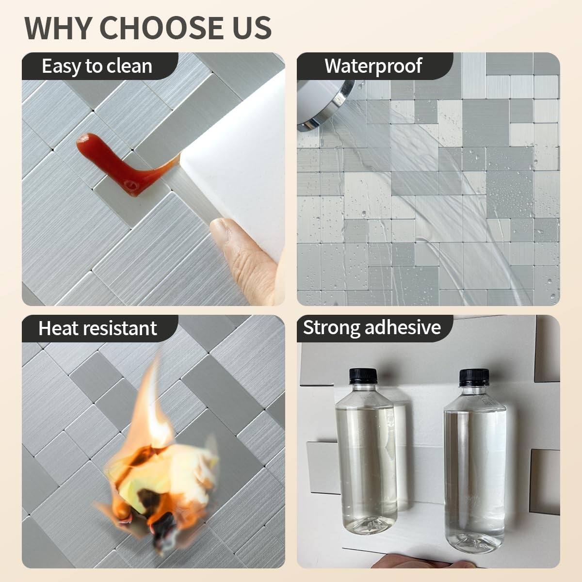 DICOFUN Metal Peel and Stick Tile Backsplash, Stainless Steel Kitchen Metal B…