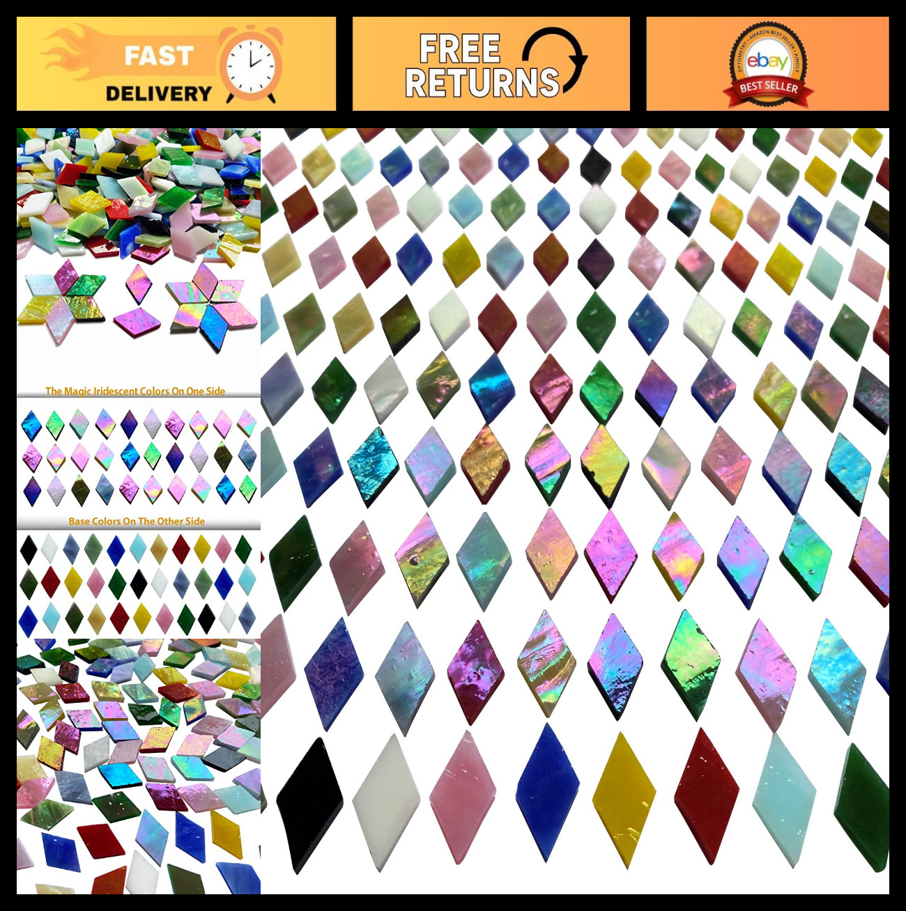 Colorful Iridescent Mosaic Tiles – 530 Pieces Stained Glass for Crafts, Diamond