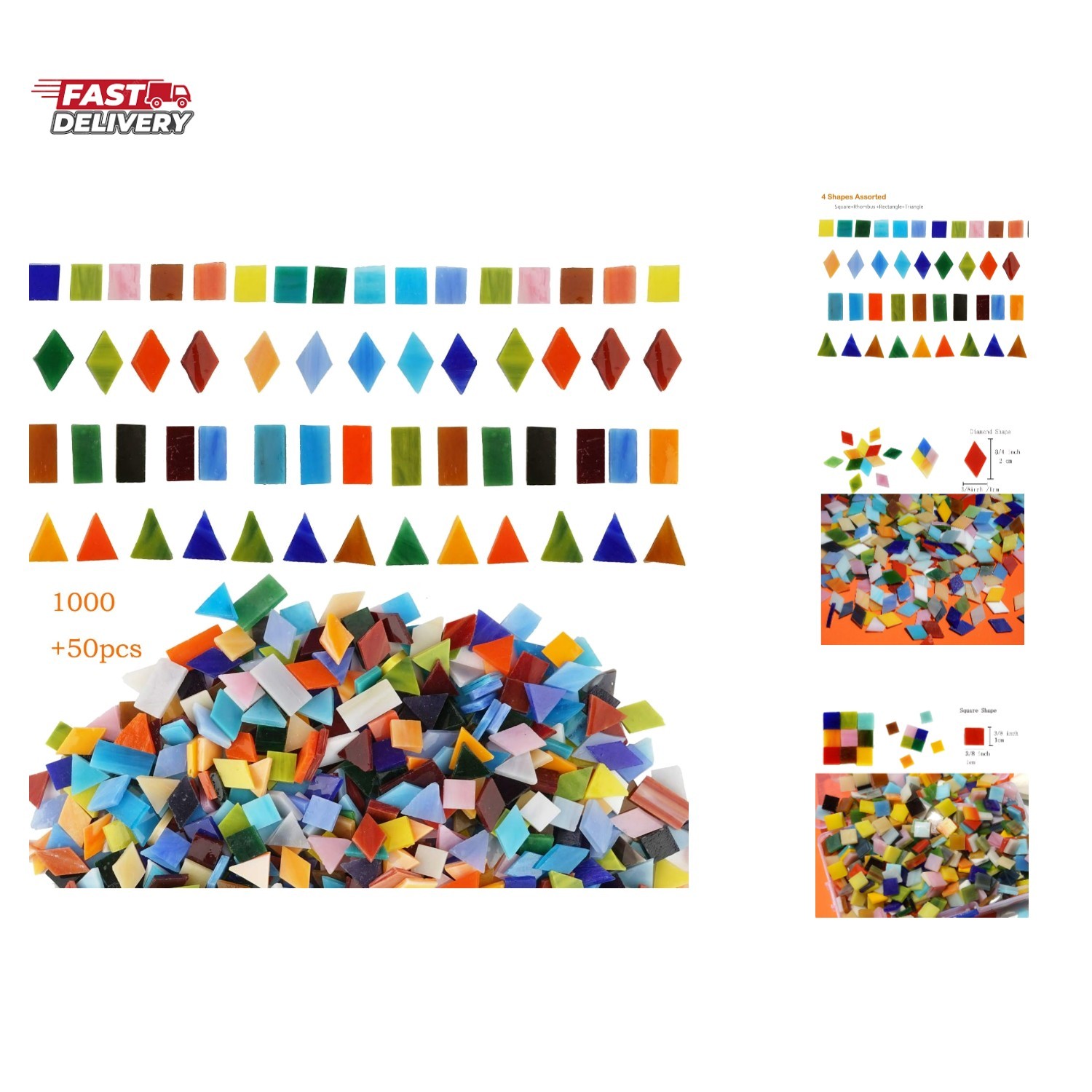1050 Pieces Mixed Shapes Glass Mosaic Tiles for Crafts, Colorful Stained Glas…