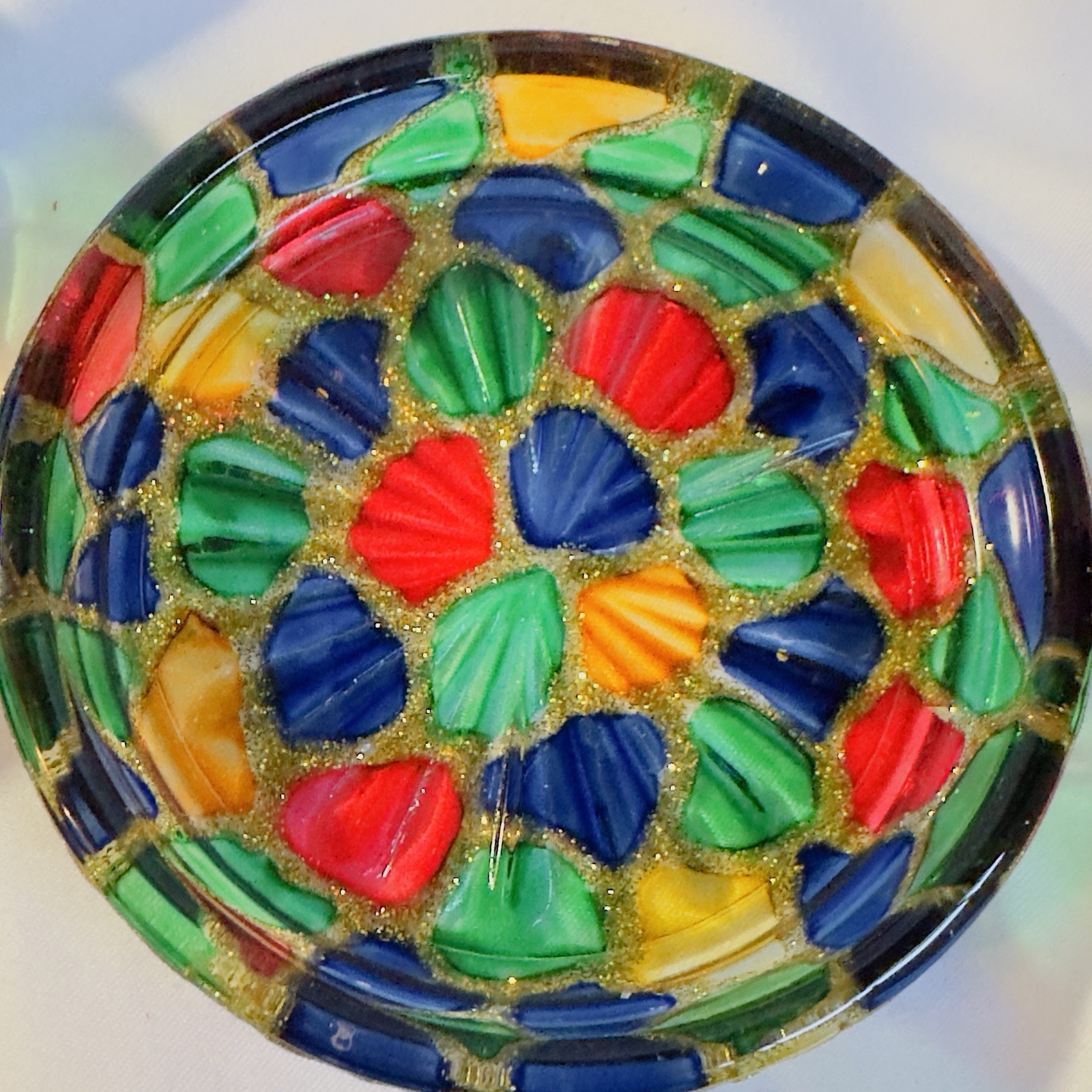 4 Mosaic Stained Glass Coasters Trinket Bowls, Salt Well, Ash Tray Multicolored
