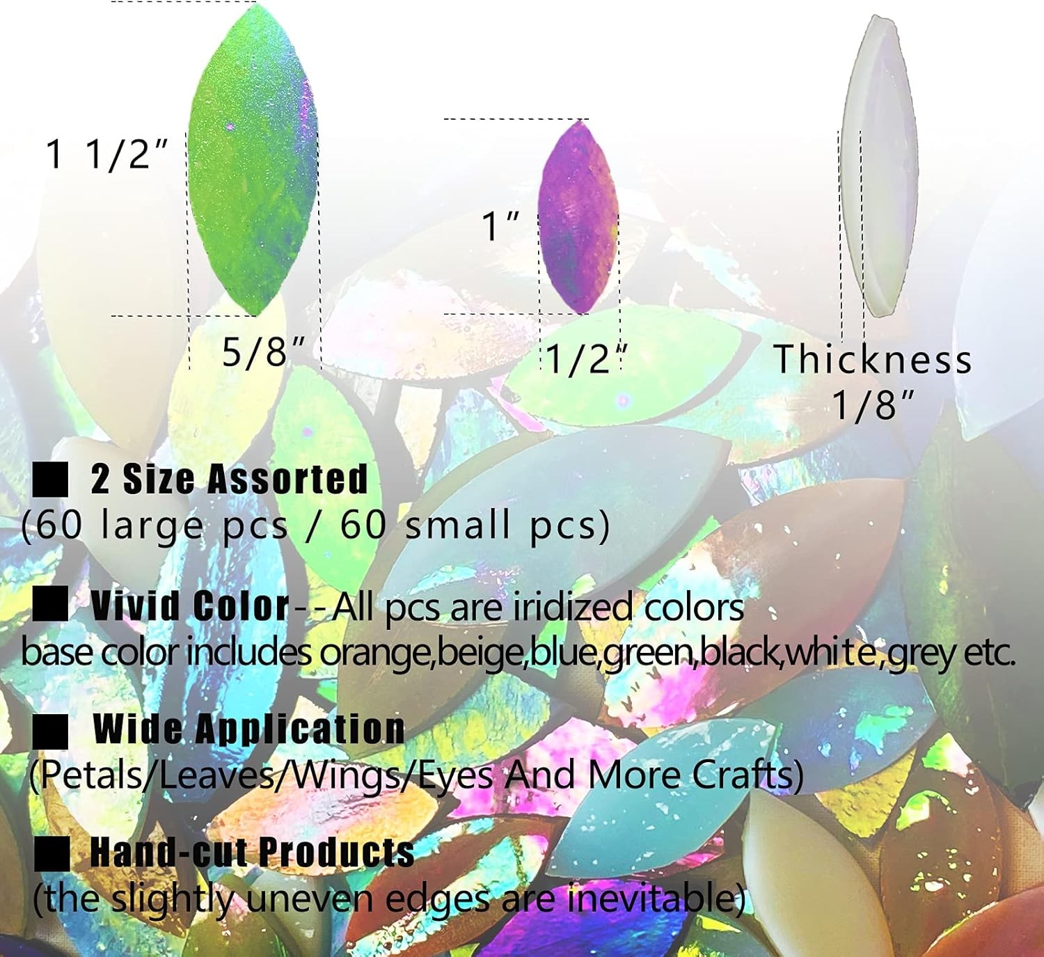 120 Pcs Iridescent Glass Petal Mosaic Tiles for Crafts, Stained Glass Supplies,