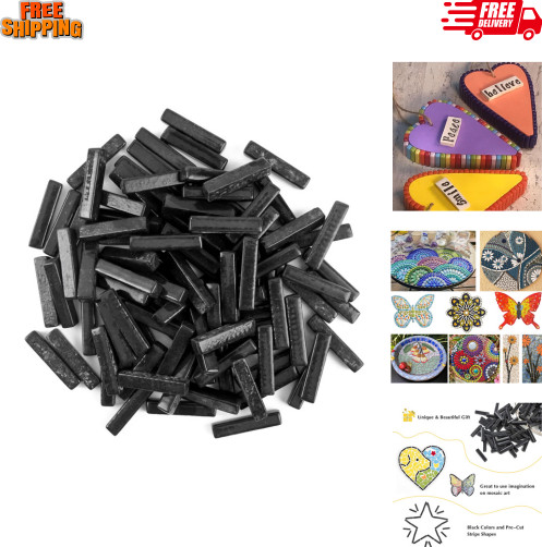 Glass Mosaic Tiles for Crafts Bulk,150g Strips Mosaic Glass Pieces,Glass Black