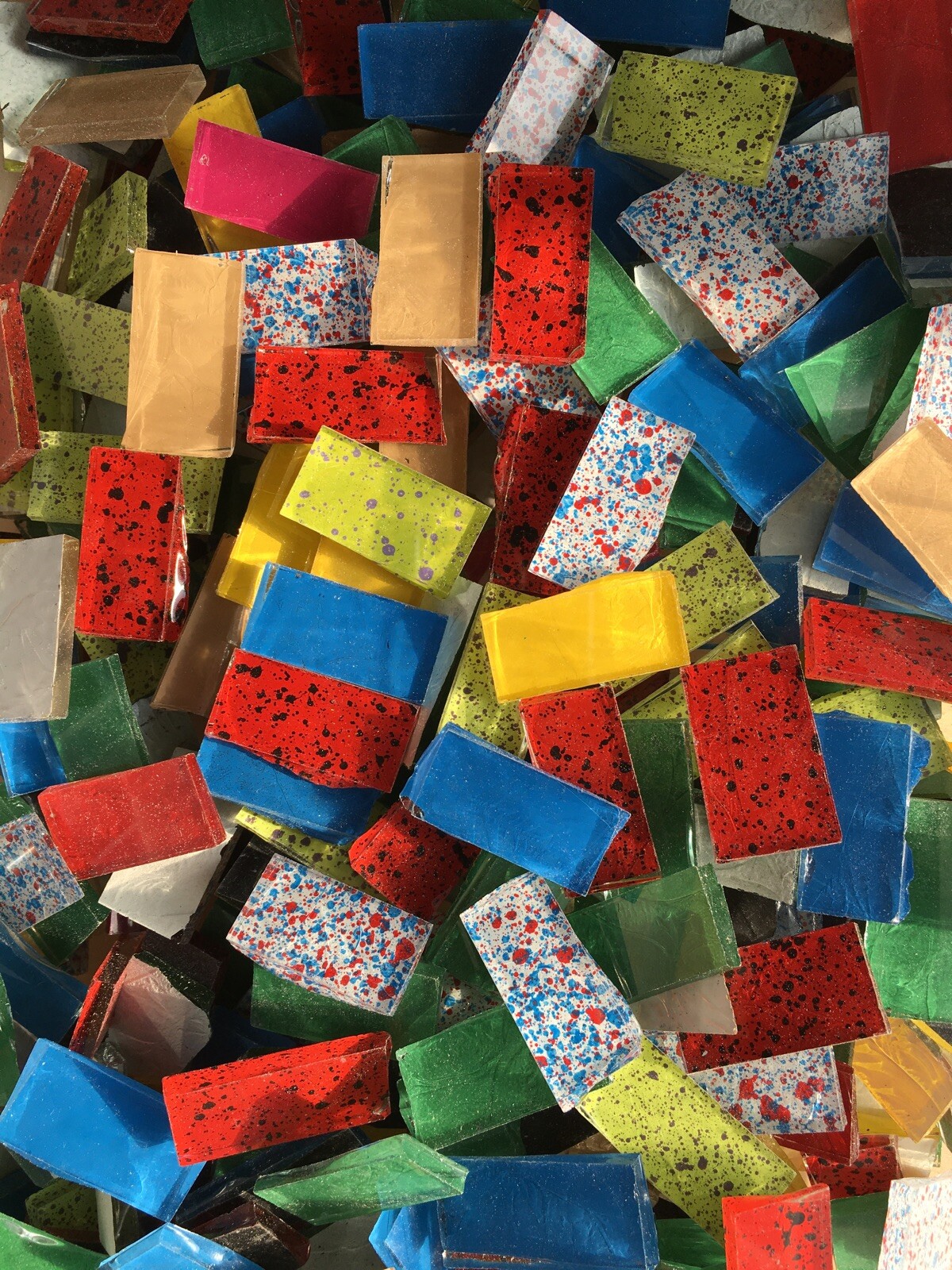 1 Lb MOSAIC GLASS BORDER TILE BLUERIVERGLASS HANDPAINTED HANDCUT MIX COLORS 1”