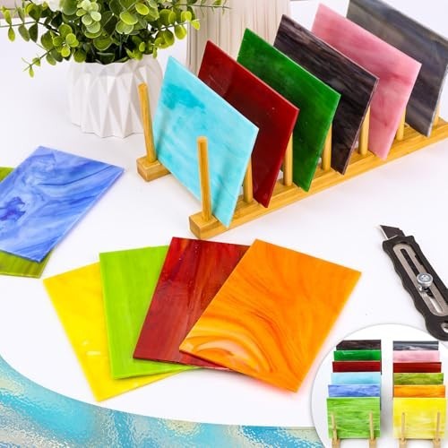 12 Sheets Opaque Stained Glass Variety Pack – 4×6″ Mosaic Tiles for Crafts, Asso