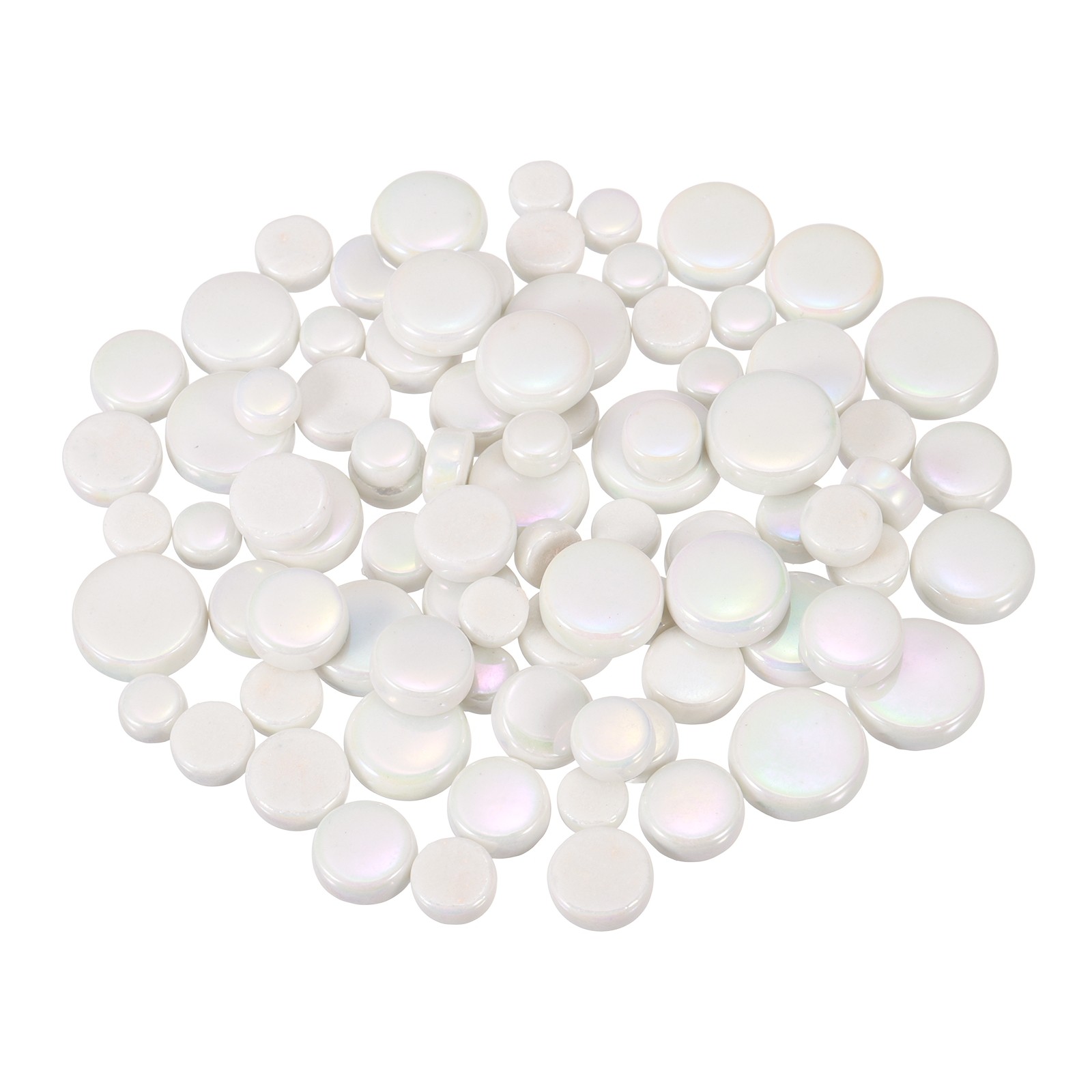 100g Multi-Size Iridescent Round Mosaic Tiles for Crafts (White)