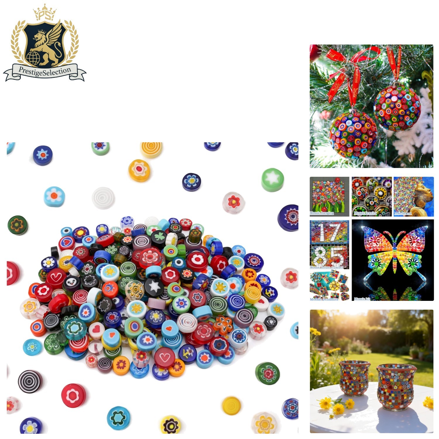 Versatile Millefiori Mosaic Glass Pieces for Holiday Ornaments & Art Projects