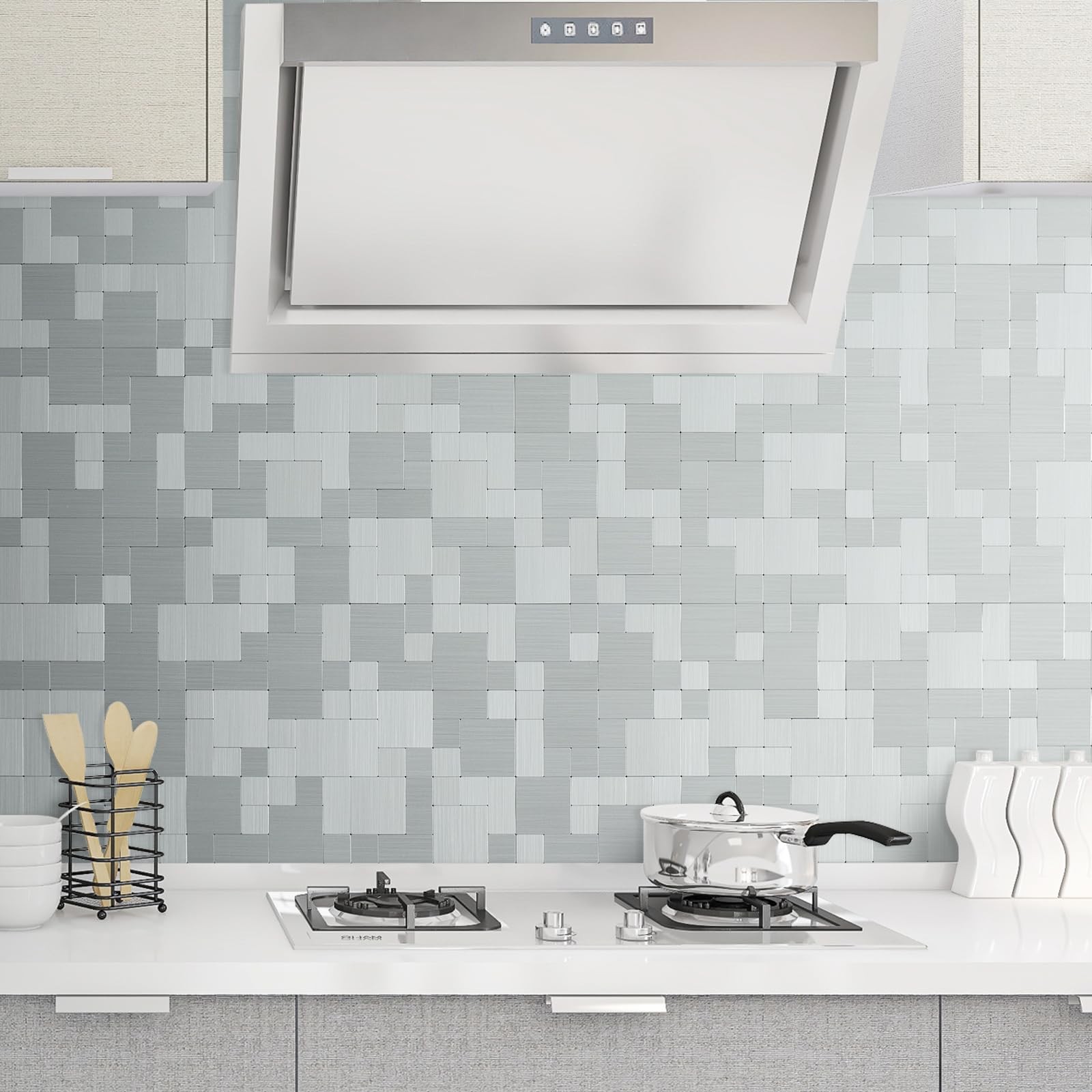 DICOFUN Metal Peel and Stick Tile Backsplash, Stainless Steel Kitchen Metal B…
