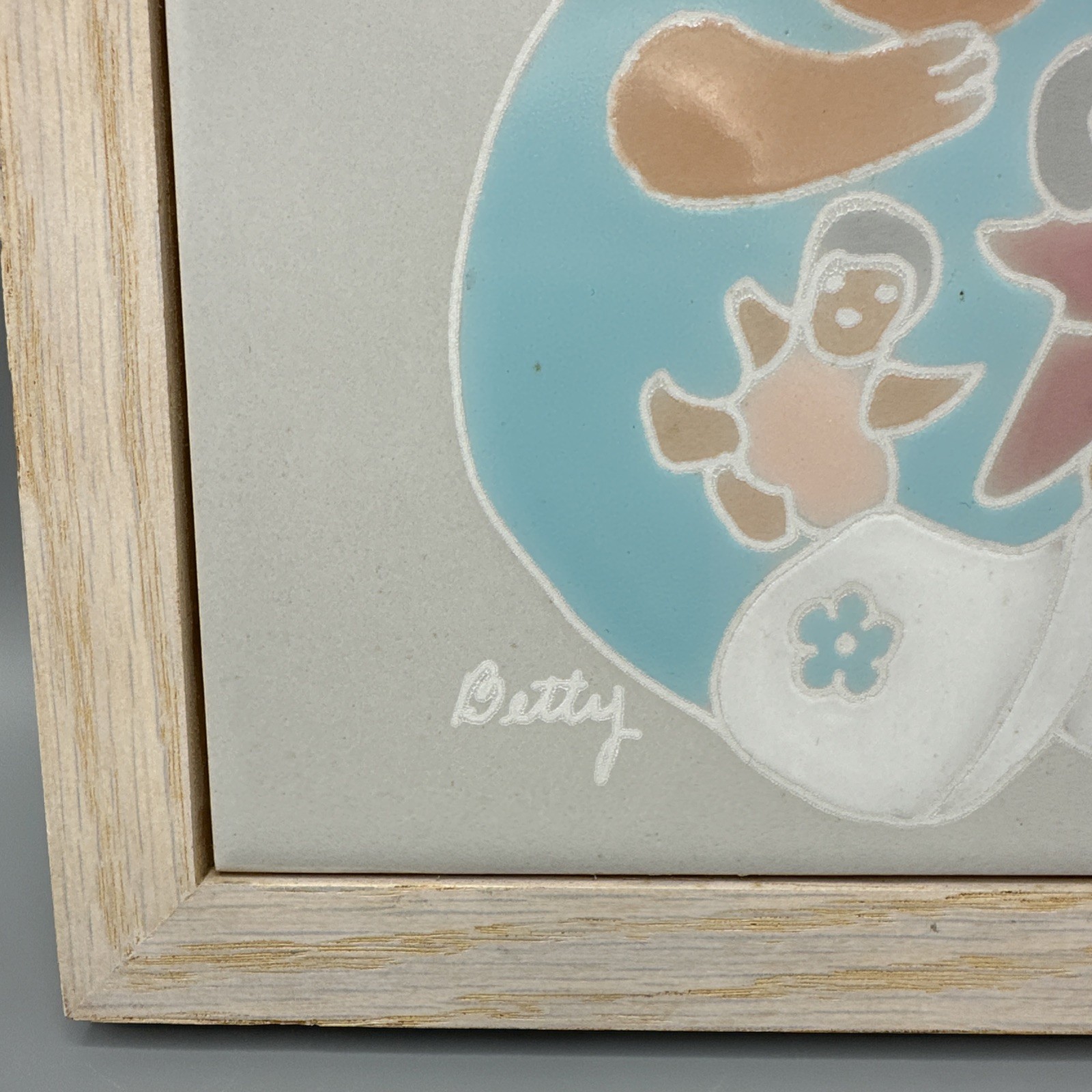 1980s Betty Hand Painted Southwest Framed Tile Pastel Storyteller Made In Brazil