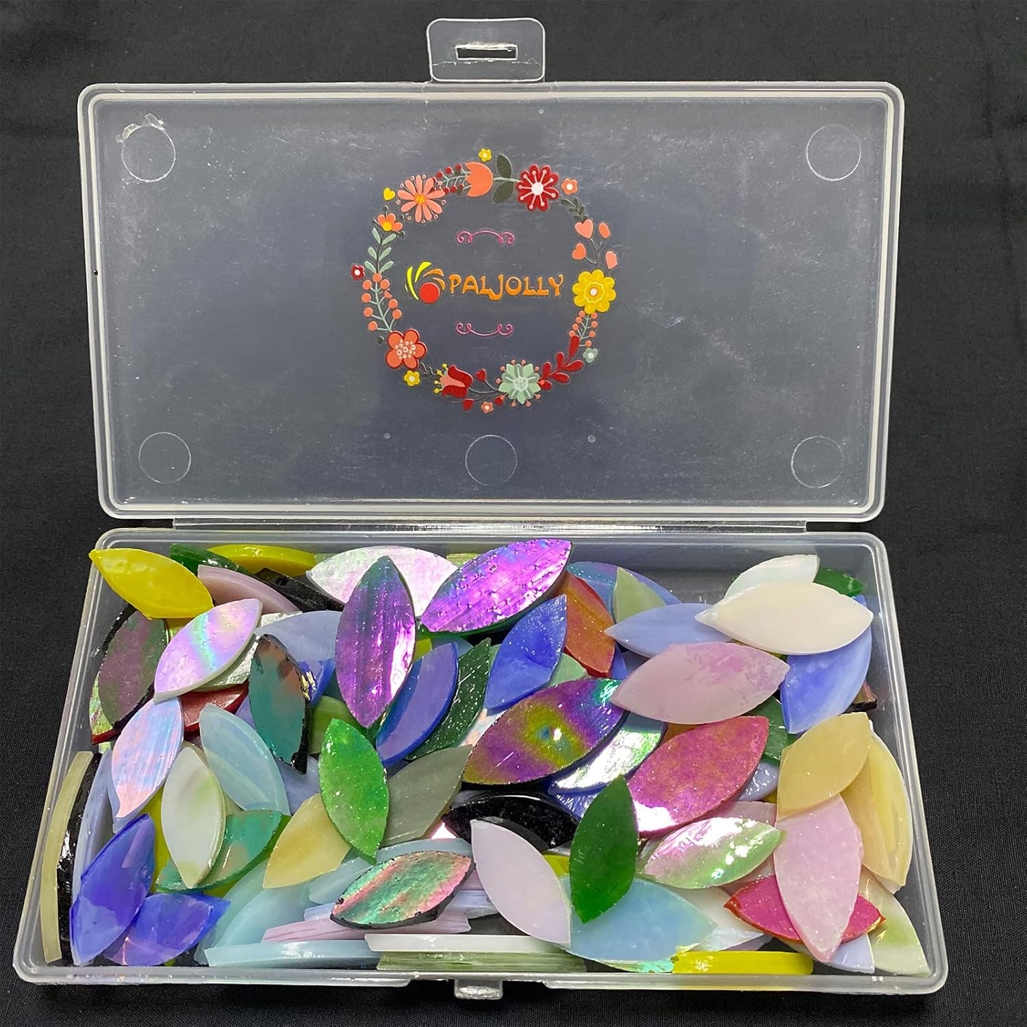 120 Pcs Iridescent Glass Petal Mosaic Tiles for Crafts, Stained Glass Supplies,