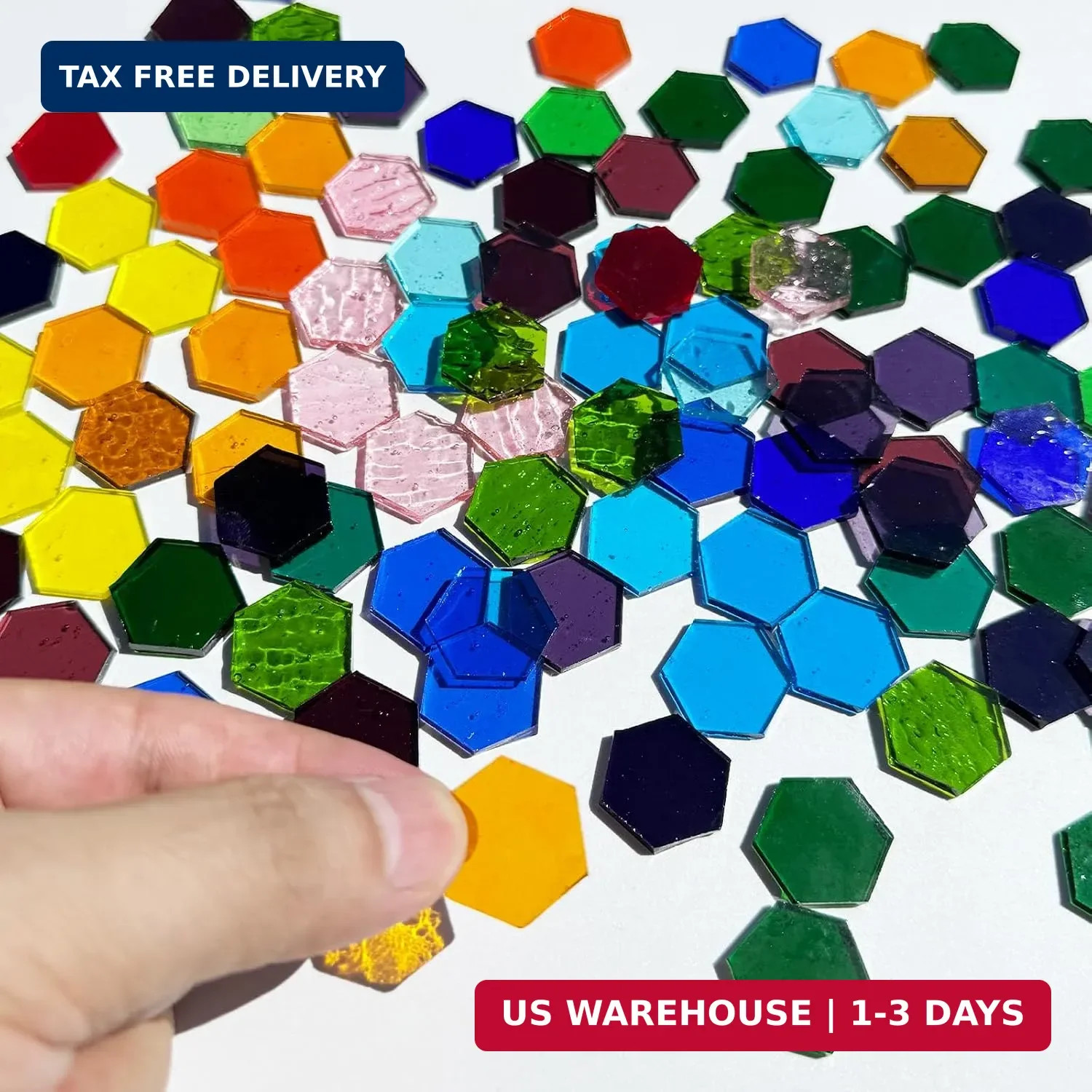 100 Pieces Hexagon Glass Mosaic Tiles for Crafts, Transparent Stained Glass Prec