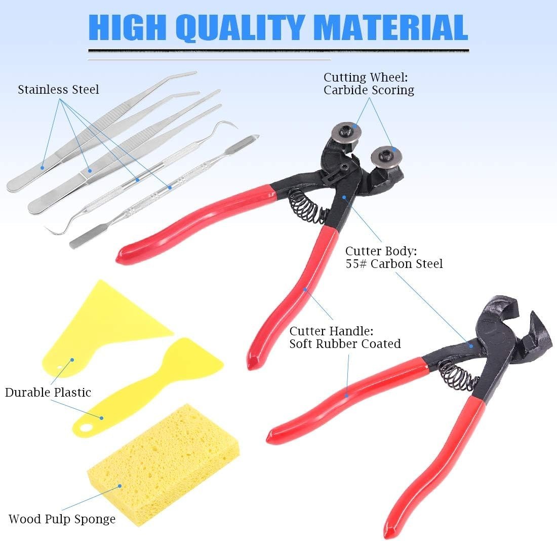 Professional Mosaic Tool Kit: 9-Pcs with Ergonomic Nippers and Tile Cutters