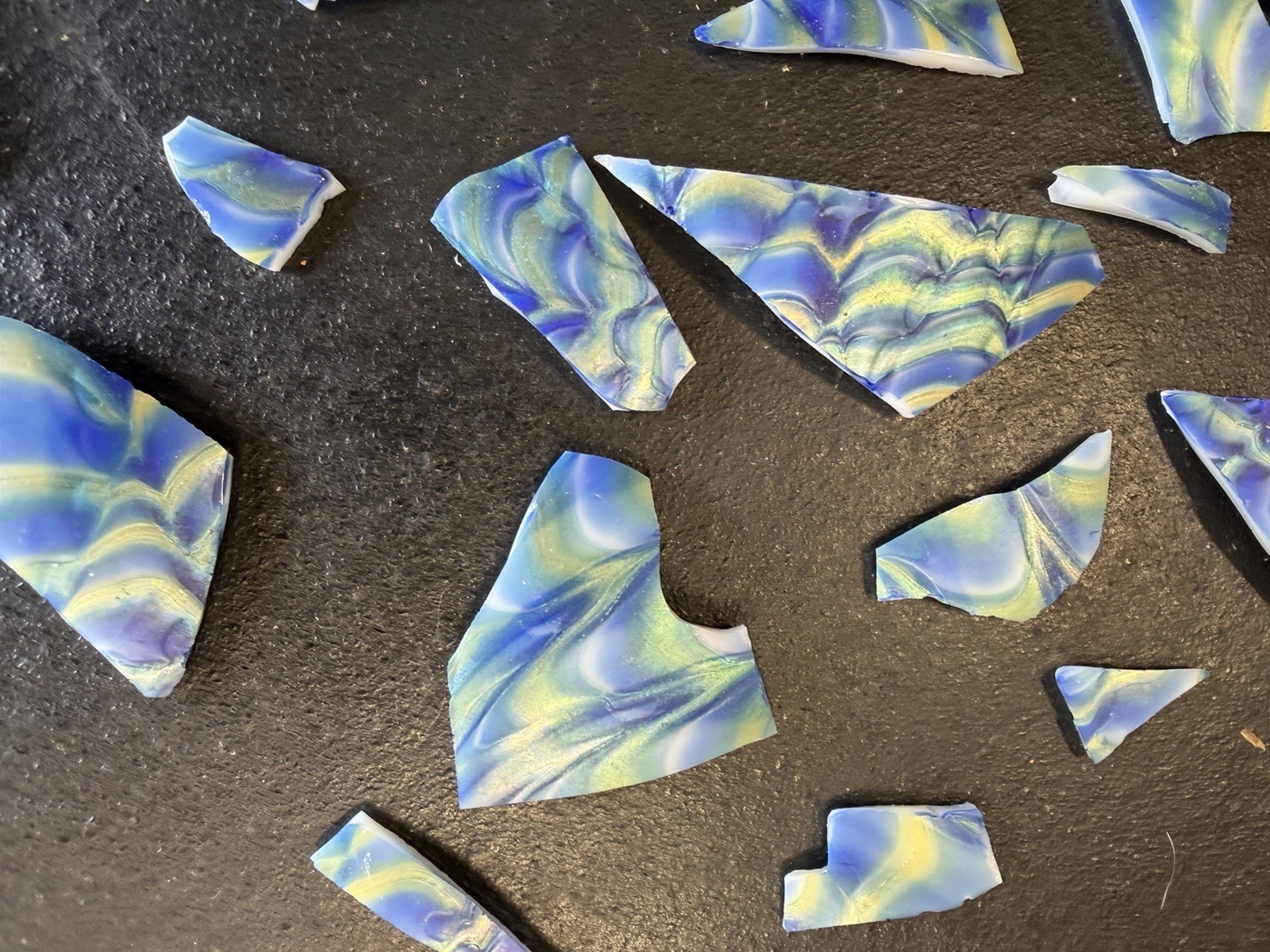 Lundberg Studios Blue Yellow White Glass Mosaic Shards for Craft Projects
