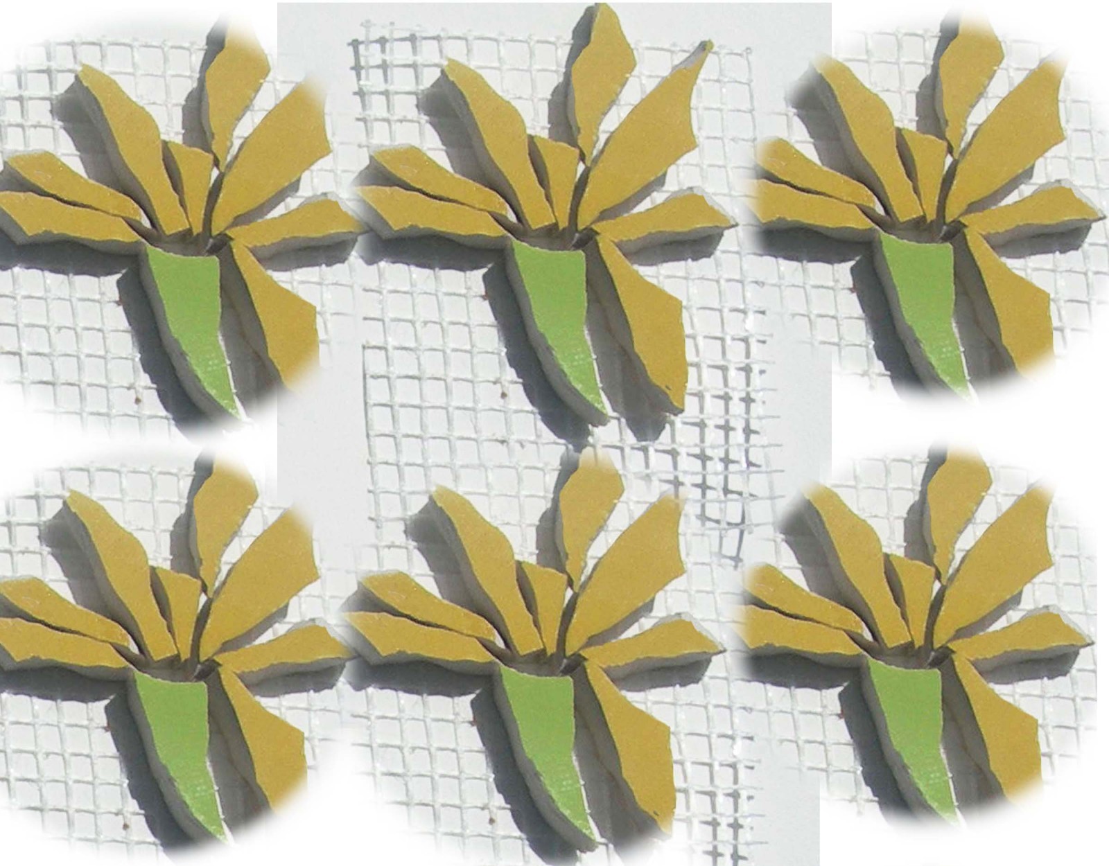Yellow Floral Mosaic Tiles, 6 Daisy Broken China Mosaic Tile Arts and Craft